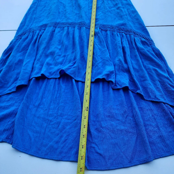 Time and Tru Blue A Line Hi Low Hemline Peasant Dress Elastic Waist Sz S 4-6 - Picture 10 of 10